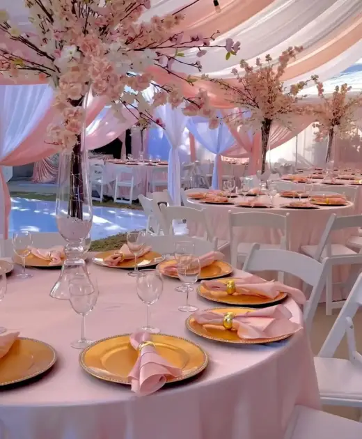 event table with decoration on a quinceanera celebration